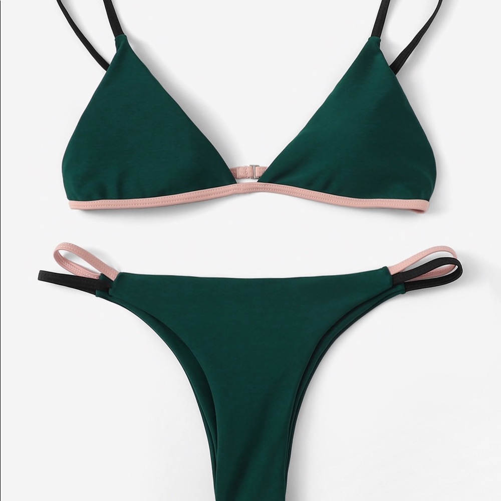 romwe green, triangle two piece swimsuit / bikini
